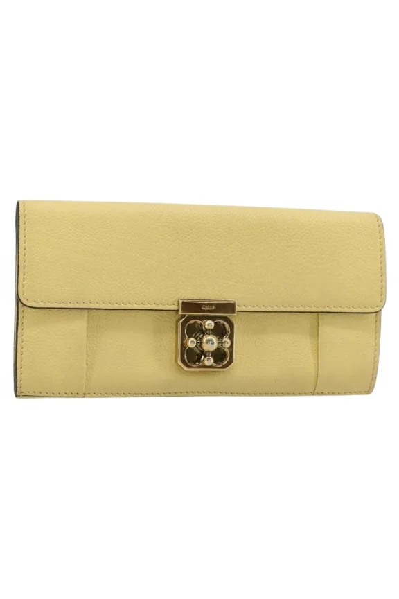 Pre-Owned Chloe Marcie Continental Leather Yellow Leather Wallets Accessory