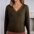 thumbnail image 4 of Ediodpoh Solid Color Casual Collar Long Sleeve Knitted Pullover Sweater Soft Womens Sweaters for Comfortable Warm Winter Wear Coffee XXXL, 4 of 7