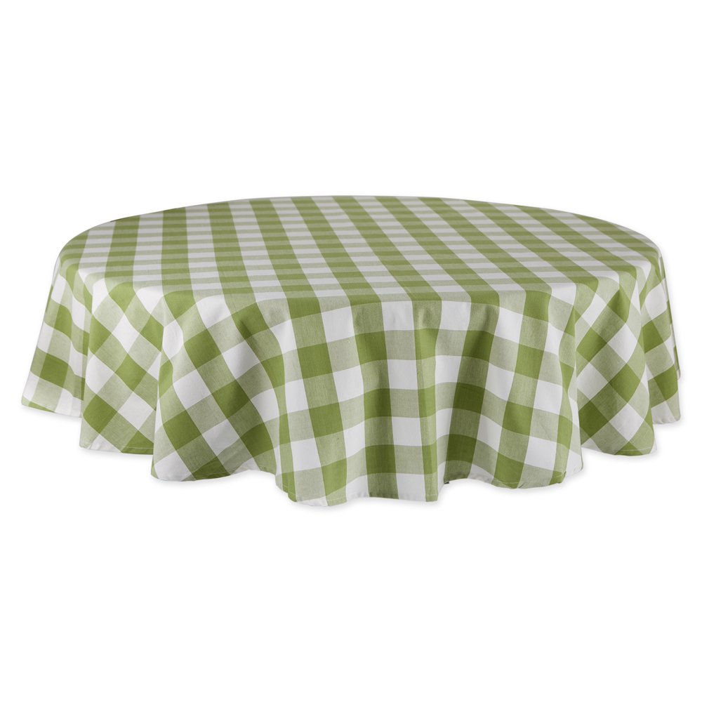 70" White and Antique Green Buffalo Check Round Table Cloth