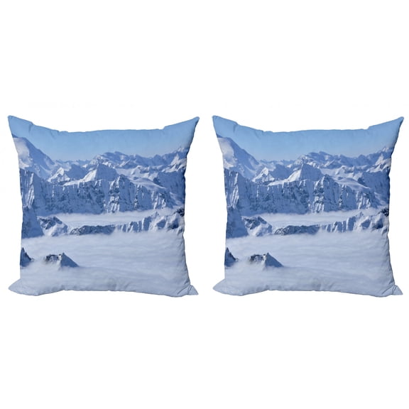 Ambesonne Winter Throw Pillow Cover 2 Pack, Clouds on Summit Fog, 18", White