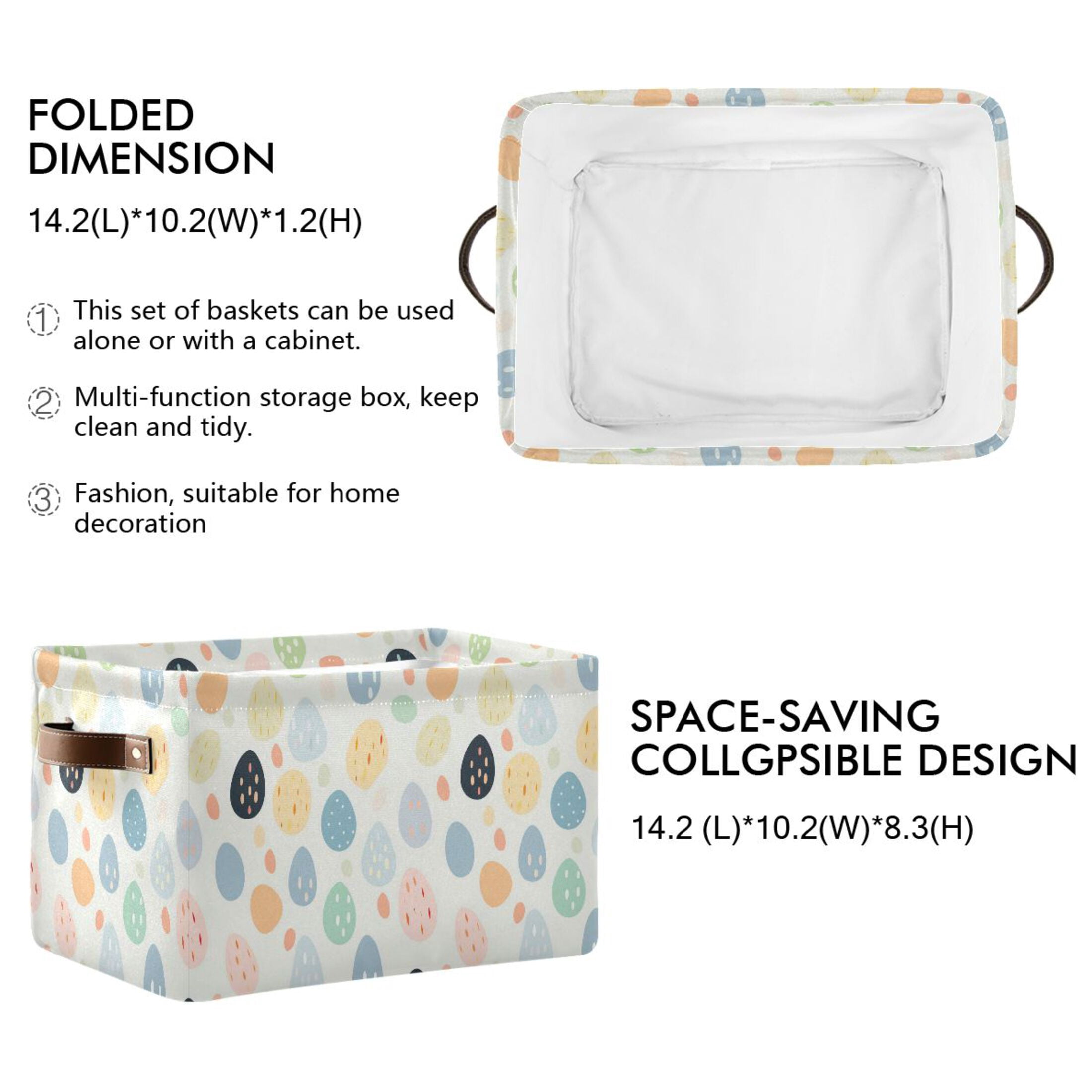 Easter Eggs with Dots Storage Bins with Handle Fabric Organizer Basket Foldable Box 2 Pack 14.2x10.2x8.3