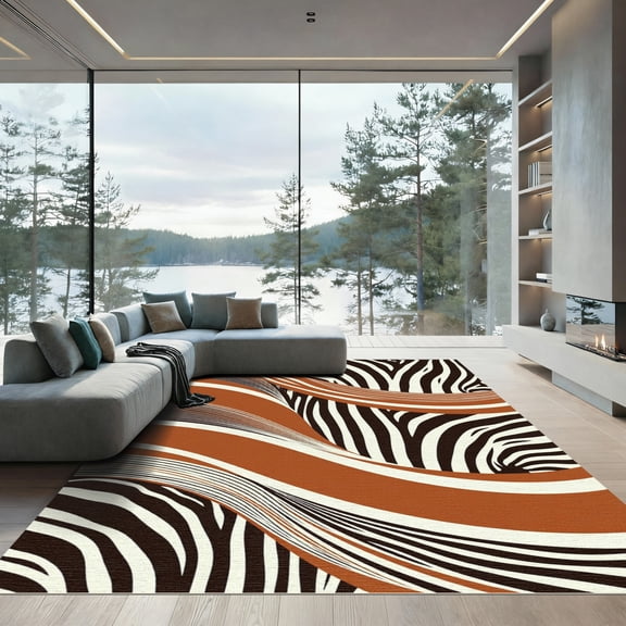 ODIKA 4'x6' Machine Washable Non-Slip Area Rug, Abstract Black High Traffic Rug, Black, 1296516