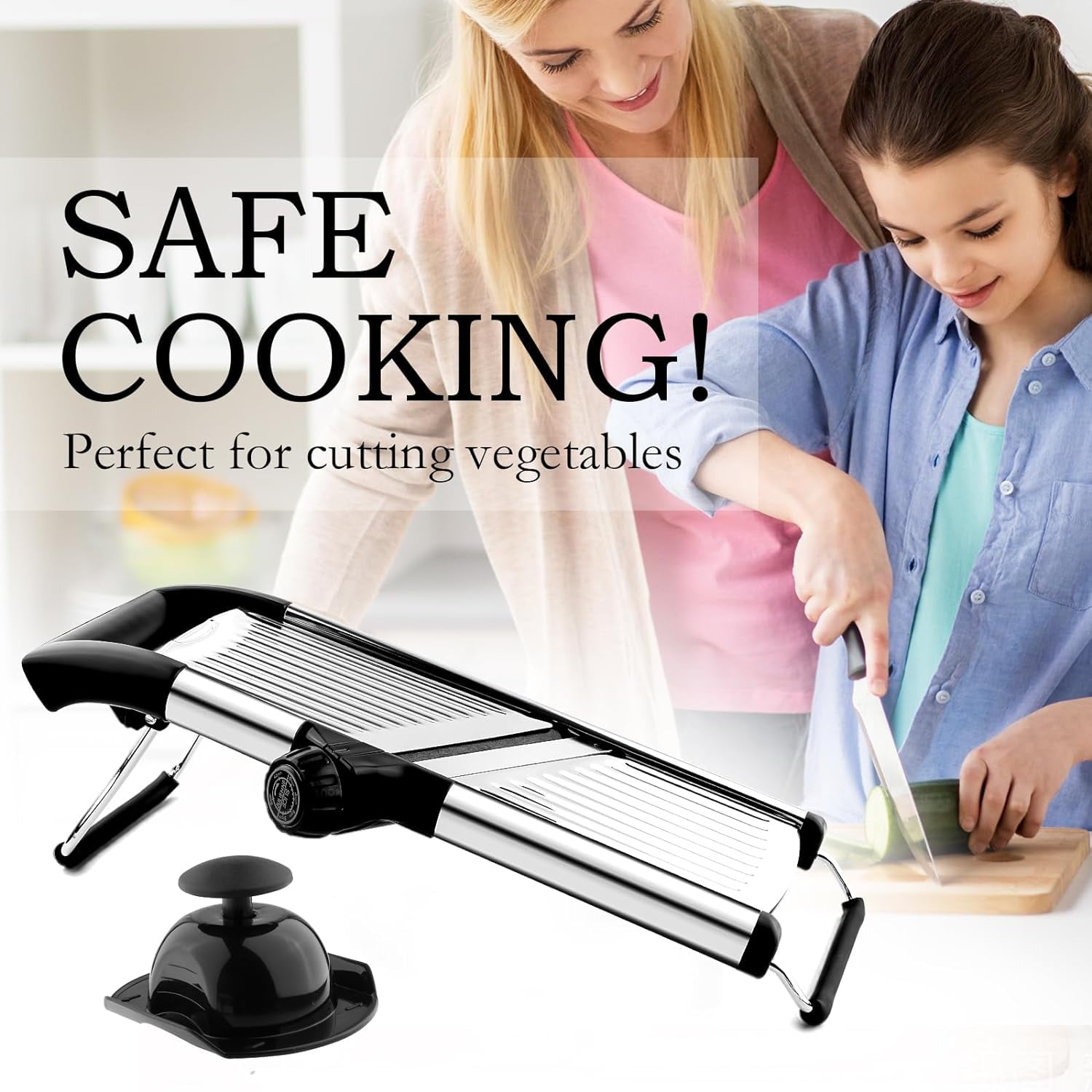 Hinzonek Mandoline Food Slicer, Adjustable Stainless Steel Vegetable Slicer with Hand Guard, Fruit Vegetable Onion Potato Julienne Chopper Slicer