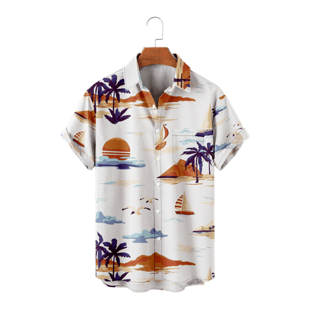 

MLFU Men Dad Button Down Short Sleeve Shirt Vintage Chest Pocket Shirt Summer Clothes For Men Youth