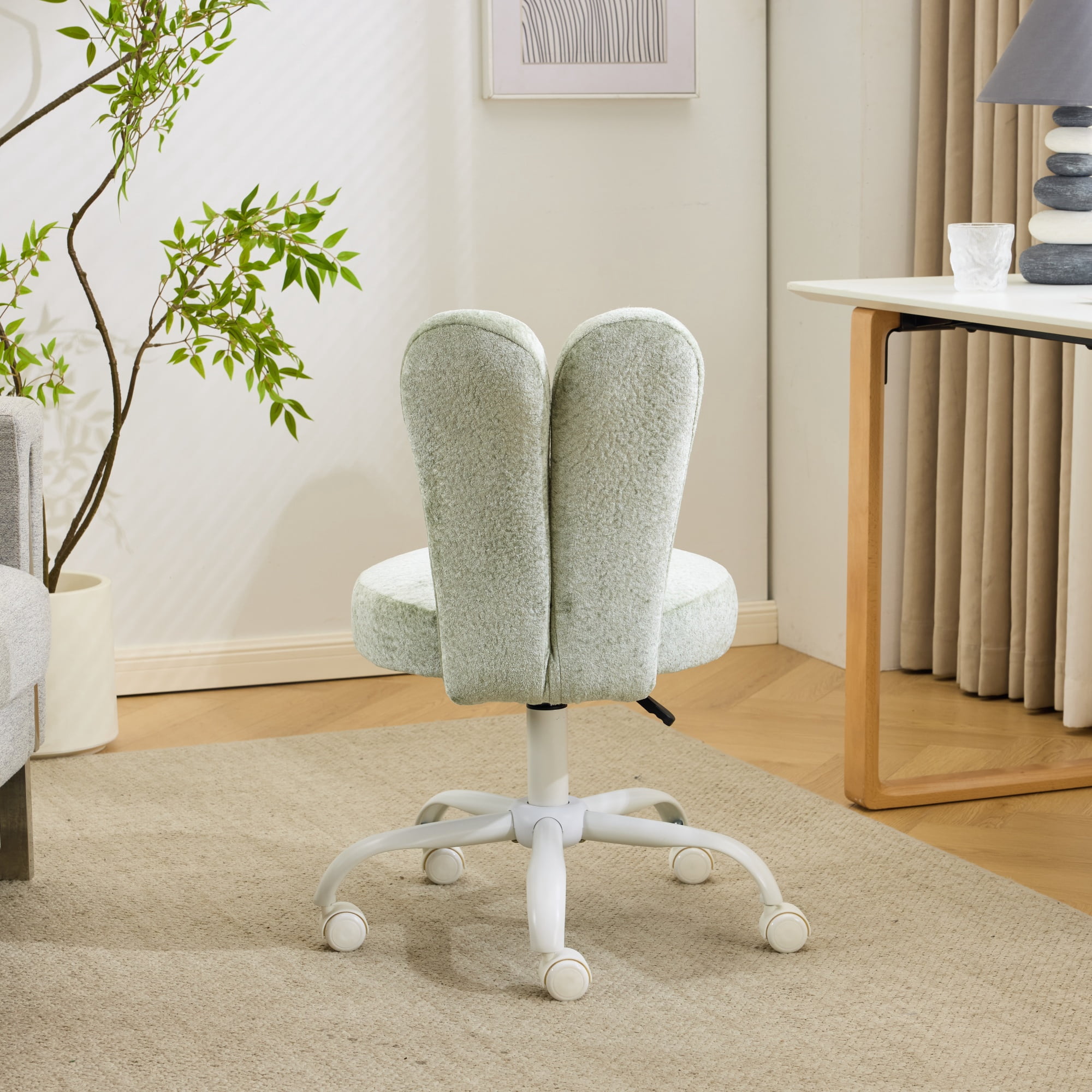 Ktaxon Plush Velvet Office Chair, Rabbit Ear Backrest Vanity Chair, Adjustable Swivel Reading Chair for Home Office Green