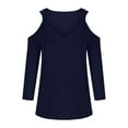 thumbnail image 4 of LEBONYARD Womens Tops Long Sleeve Clearance Fall Clothes,Fall Round Neck Tops for Women Deals,Women Solid 3/4 Sleeve V-Neck Pullover Strapless Tops Shirts Blouse Navy S, 4 of 6