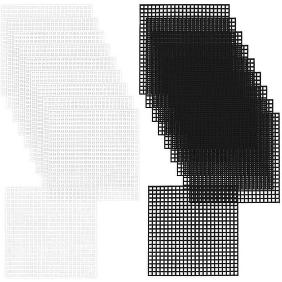 20Pcs Plastic Canvas Sheets 10x10cm Plastic Mesh Sheets White Black Needlepoint Canvas Flexible Mesh Screen Fabric Mat for Embroidery Crafting Knit Crochet Stitch DIY Yarn Crafts