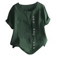 thumbnail image 2 of JUNWELL Spring Tops Womens Casual Loose Button Linen Plus Size Daily Boho Tanic T-shirt Blouse Tops Cute Tops White L, 2 of 3
