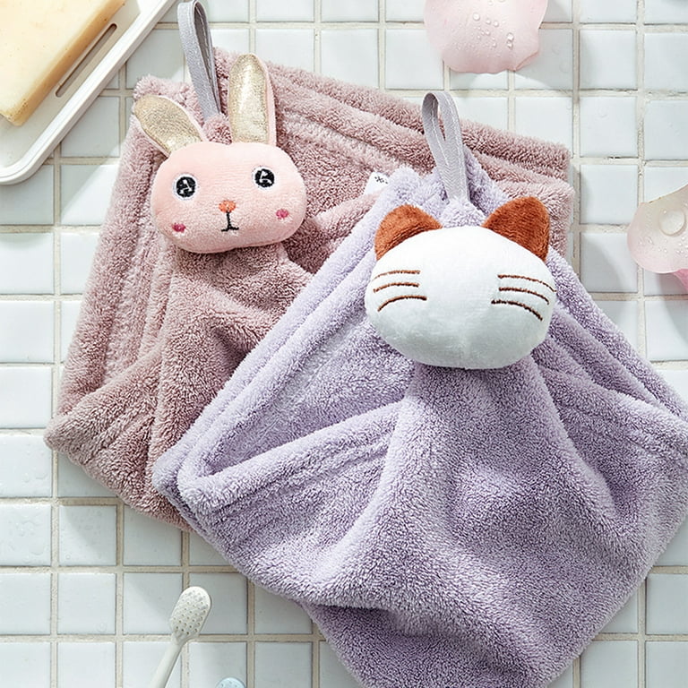 Xinhuadsh Hand Towel with Lanyard Comfortable Cartoon Coral Fleece Cute  Rabbit Design Wall Hanging Towel Daily Use