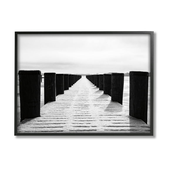 Stupell Industries Winter Dock Snowy Beach Photograph Black Framed Art Print Wall Art, Design by Aledanda