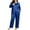 Blue, variant on NominalSnug Plus Size Satin Pajamas for Women Round Neck Long Sleeve Top Wide Leg Pants with Pockets Comfy Sleepwear