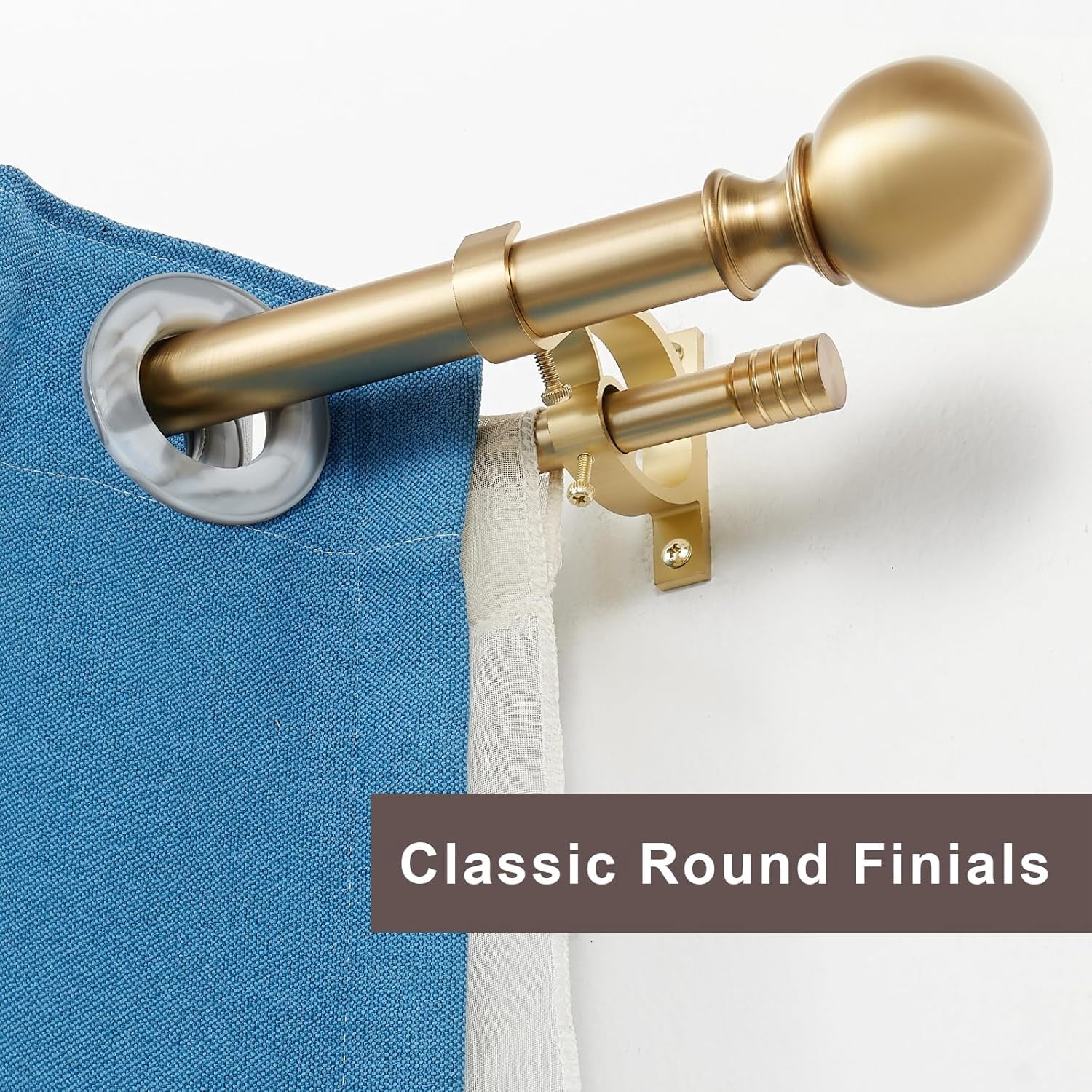 Double Curtain Rod 72-144 Inches, Warm Gold Double Window Decorative Curtain Rod, Adjustable Double Drapery Rod with Round & Barrel Finials,1-Inch Front and 5/8 Inch Back Telescoping Dual Curtain Rod