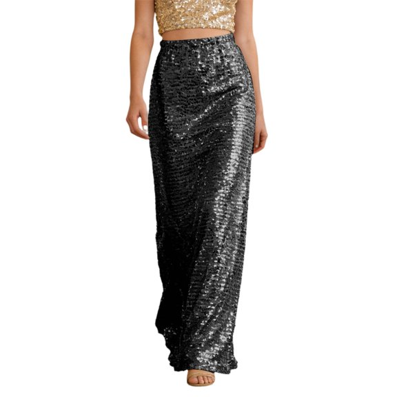 XIAOCHA Women's High-Waisted Sequin Skirt Glam Formal Party Sleek Straight-Fit Maxi Skirt