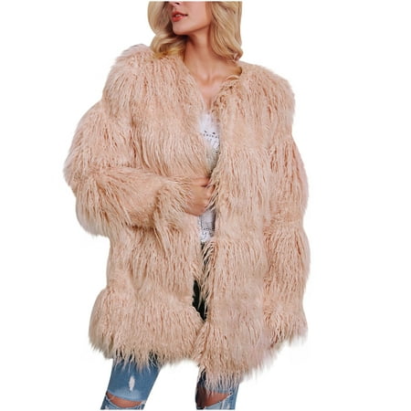 Women Hooded Thicken Fleece Lined Parka Jacket Warm Winter Faux Fur Coat  Ladies Long Overcoat with Pockets 