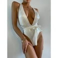 thumbnail image 4 of Hinvhai Swimsuits for Women,Womens Bikini Open Back V-neck Tie One-piece Swimsuit White 6(M), 4 of 7