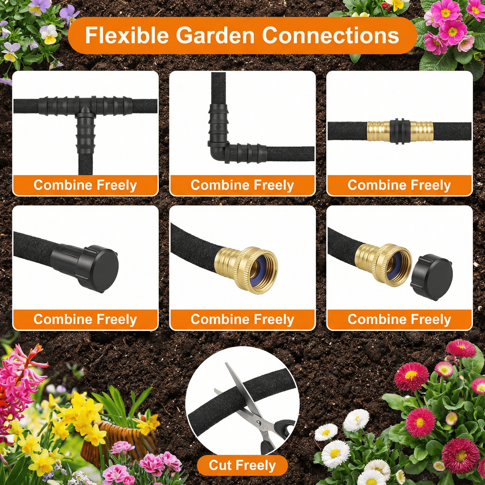 LIFERUN Soaker Hose Kit 50 ft 1/2", Rubber, Solid Brass Connectors, Heavy Duty Drip Hose to Save 70% Water, for Garden, Lawn and Yard