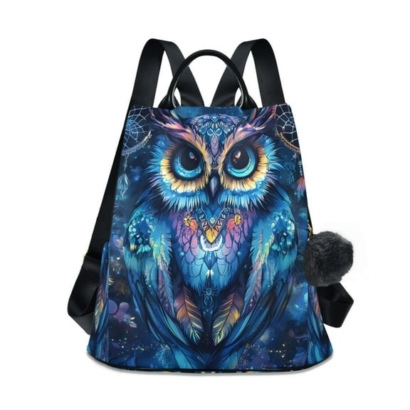 FORMRS Women's Travel Backpack Purse Anti-theft Hidden Pockets Casual Shoulder Bag, Blue Owl Pattern
