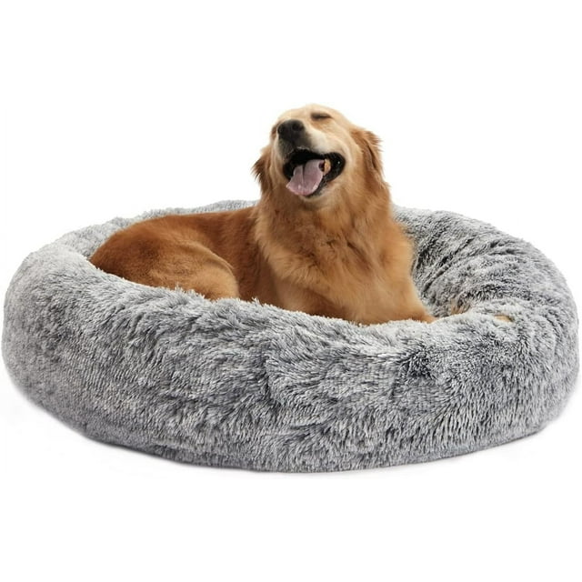Calming Donut Dog Bed es Round Fluffy for Large Dogs -Anxiety Plush Machine Washable ( Large)