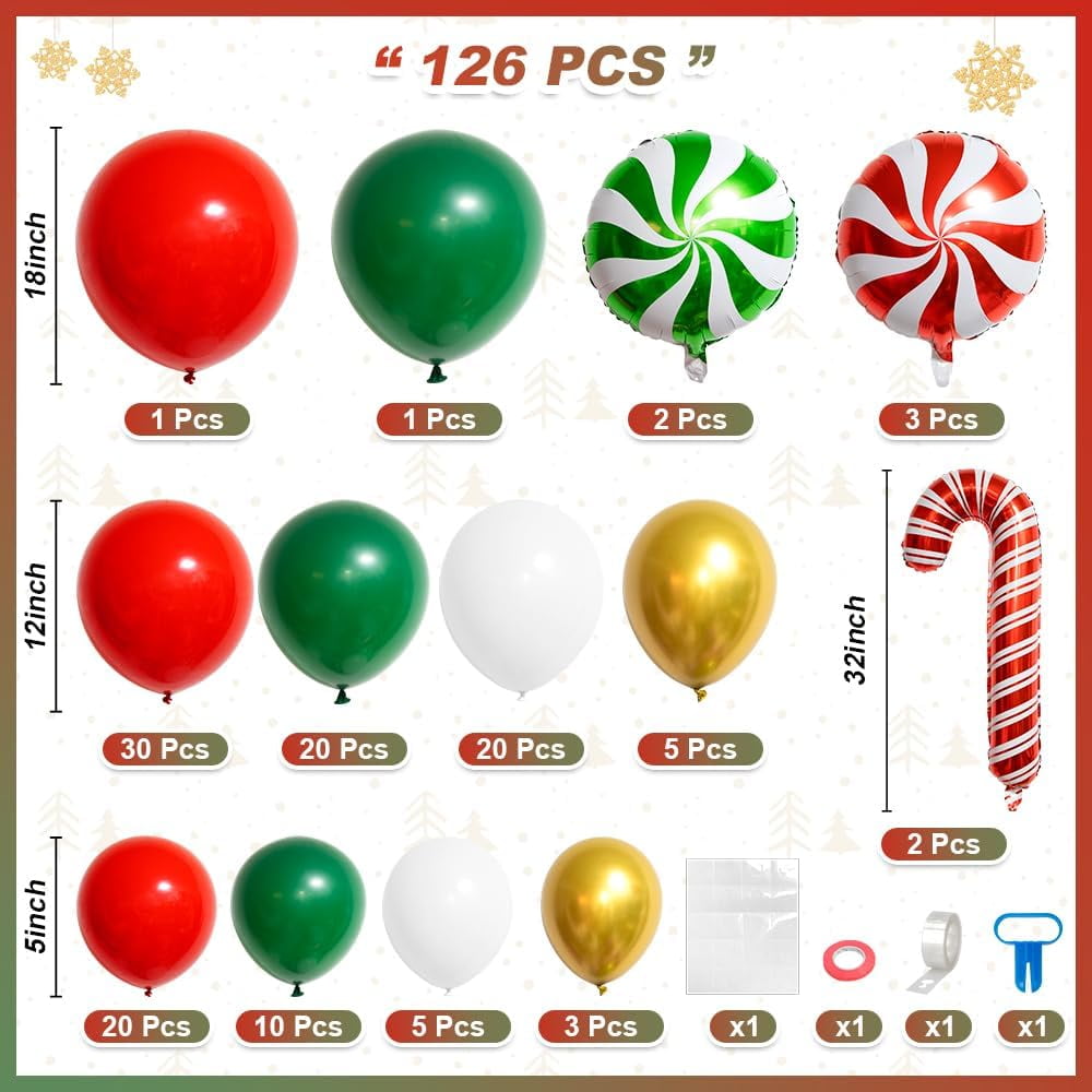 Red Green White Christmas Balloon Garland Arch Kit, Gingerbread Holiday Balloon Arch Kit Xmas Christmas Decorations Balloons Holiday Party Garland Balloons Background Candy Cane Balloon Arch Sets