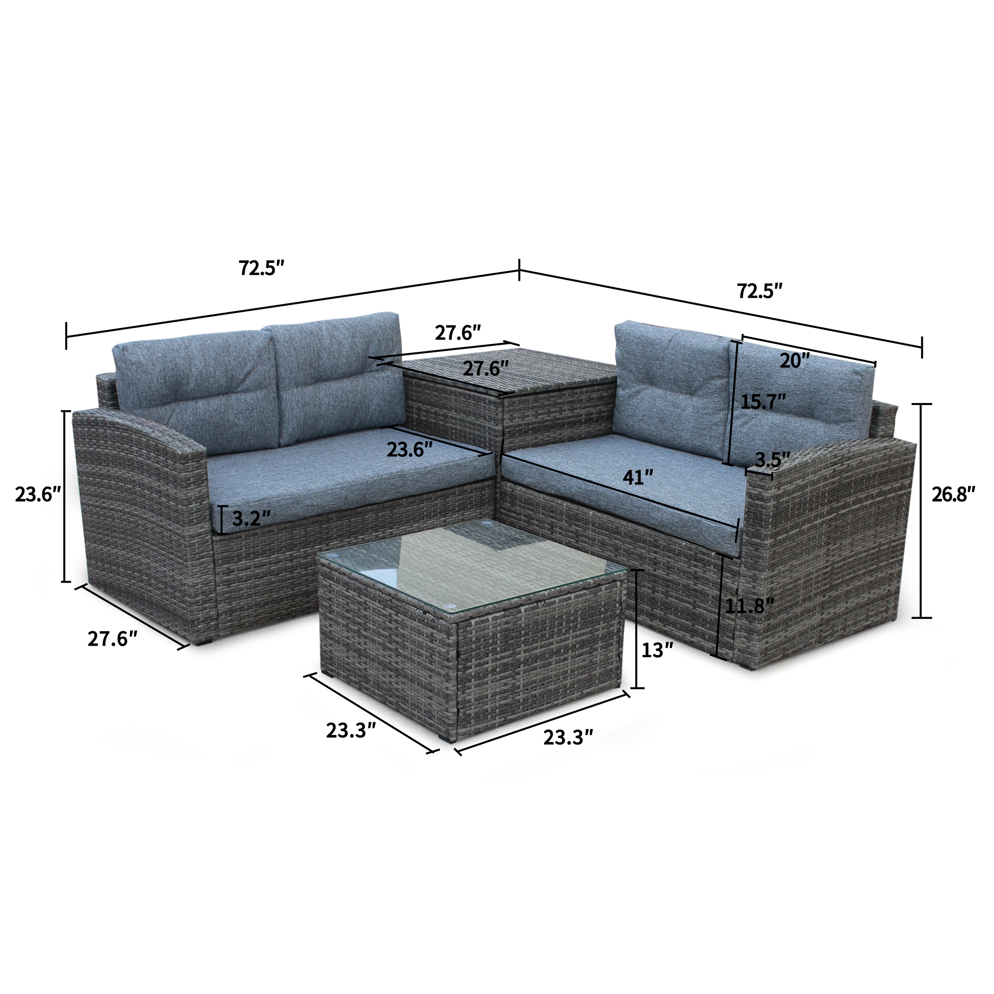 Patio Furniture Sets Clearance 4 Pcs Outdoor Rattan Wicker Sectional Sofa Set Outdoor Loveseat Couch Set With Storage Table Coffice Table Garden Lawn Patio Conversation Set Gray Cushion W7983 Walmart Com