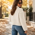 thumbnail image 7 of UDAUDU Womens Striped Cardigan Sweater Mock Neck Fall Knit Zip Up Long Sleeve Loose Fit Trendy Office Travel Casual Wear 2XL, 7 of 7