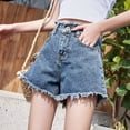 thumbnail image 2 of Pantalones cortos de mezclilla para mujer verano 2019 nuevo versátil blanco borde áspero cintura alta delgada versión coreana pantalones sueltos de pierna ancha para estudiantes, 2 of 5