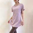 thumbnail image 2 of hotojiny Workout Tops for Women Fashion Solid Curve Hem Crew Neck Plus Size Shirt Oversized Breathable Stretch Short Sleeve Tee for Running Yoga, 2 of 4