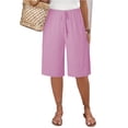 thumbnail image 3 of Women Lightweigh Shorts Drawstring Pull-on Wide Leg Straight Casual Short Pants Bermuda Shorts For Women Knee Length Wide Leg Summer Short Summer Beach Vacation Outfit Pink XL, 3 of 7