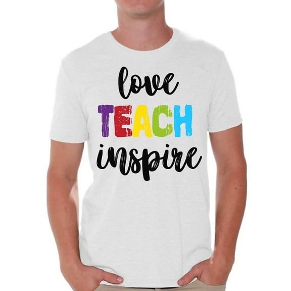 Back to School Teacher Shirts for Mens Love Teach Inspire T Shirt Men School Theme Clothing Mens T-Shirt Funny School Teacher T Shirts
