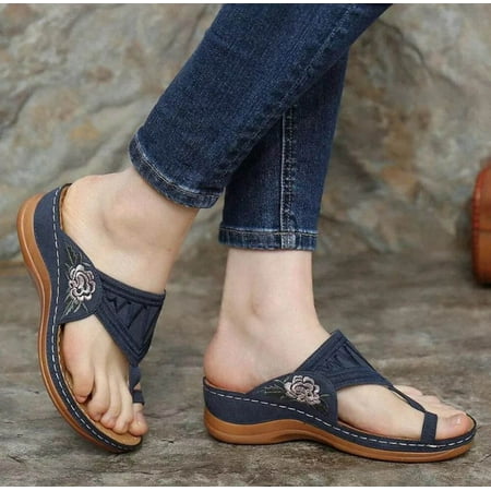

Binmer Summer Plus Size Round Toe Flower Mid-Heel Casual Women s Wedge Slippers