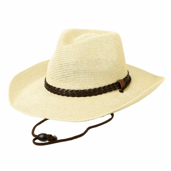 WITHMOONS Western Cowboy Hat Cool Paper Straw Banded Chin Strap CRC1054 (Ivory)
