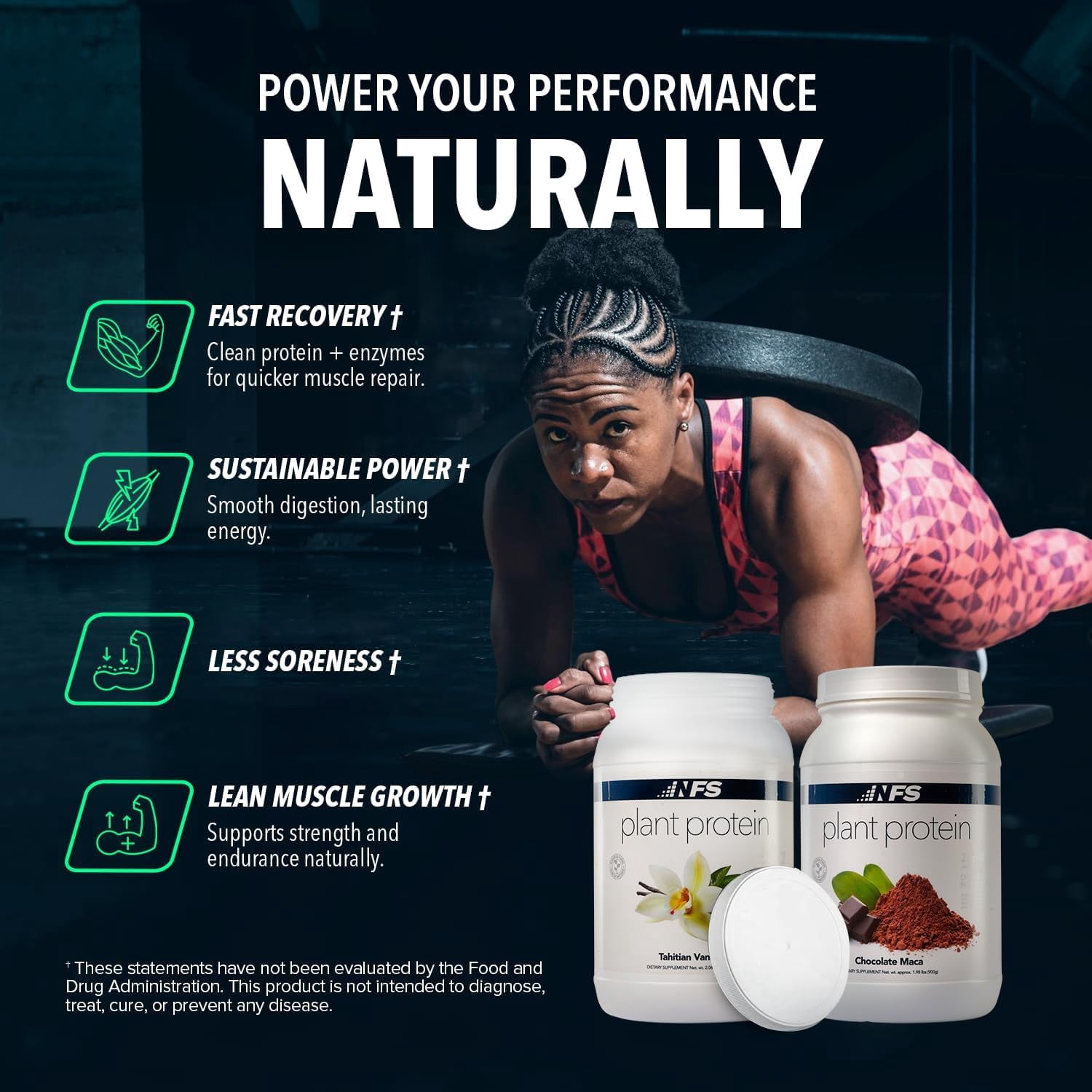 NF Sports Organic All-Natural Plant-Based 22g Protein Powder, Chocolate Maca, Gluten-Free, Vegan, 25 Servings
