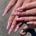 thumbnail image 1 of Prensa francesa en las uñas Uñas acrílicas largas con diamantes de imitación Ataúd Uñas falsas Uñas rosadas JAMW Sencillez, 1 of 5