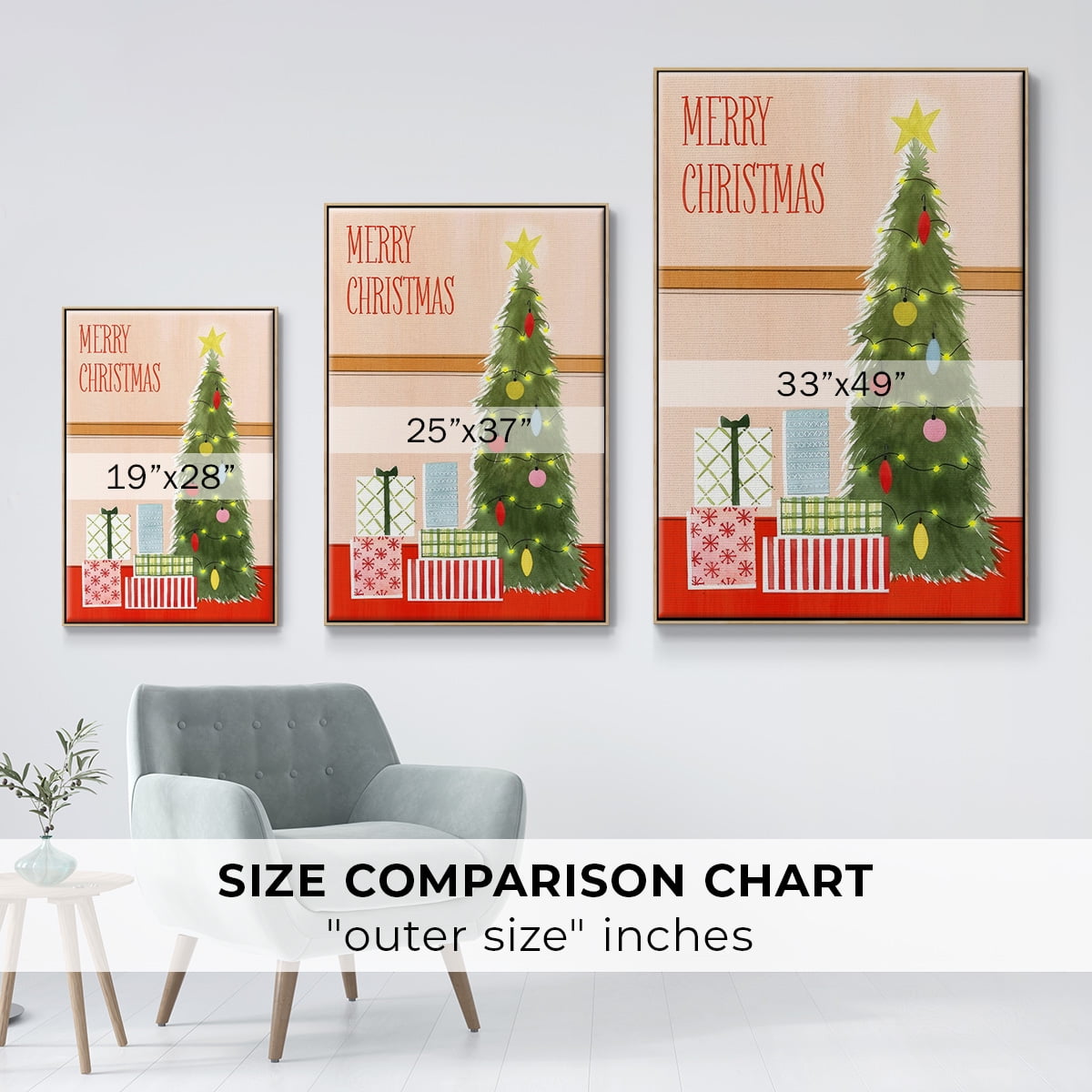 Christmas Stockings Collection B - Framed Gallery Wrapped Holiday Canvas - 27 x 41 - Natural Wood Frame