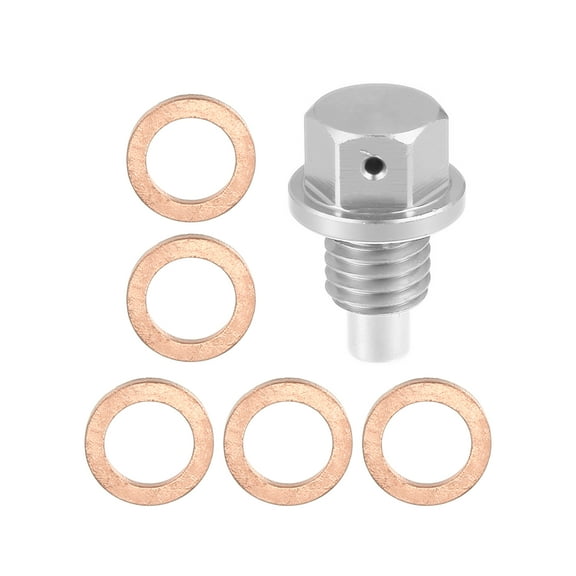 Unique Bargains 1Set M12x1.75 Oil Drain Plug Magnetic Aluminum Oil Drain Bolt with 5 Washer for Car Silver Tone