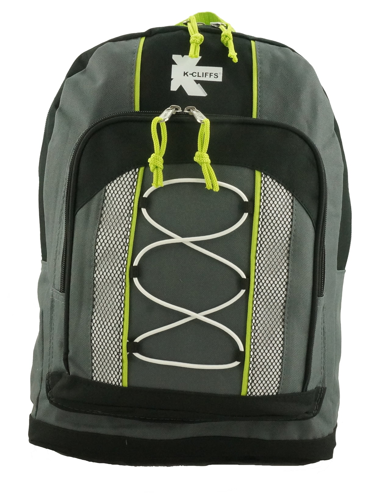 K-Cliffs Unisex 15" Lightweight School Backpack Daypack Bungee Travel Bag Kids- Adults Grey/Blk, Polyester