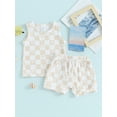 thumbnail image 2 of Infant Boys Summer Shorts Sets, Tropical Tree Checkerboard Print Tank Tops and Drawstring Shorts, 2 of 8
