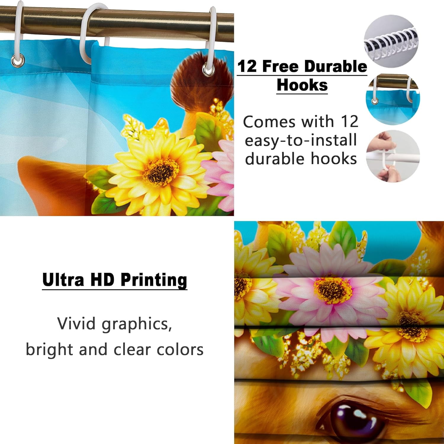 4 Pcs Bathroom Shower Curtain Set,Kid's Bathroom Set,Baby Octopus Shower Curtain Sets with Rugs(Bath Mat,U Shape and Toilet Lid Cover Mat) and 12 Hooks