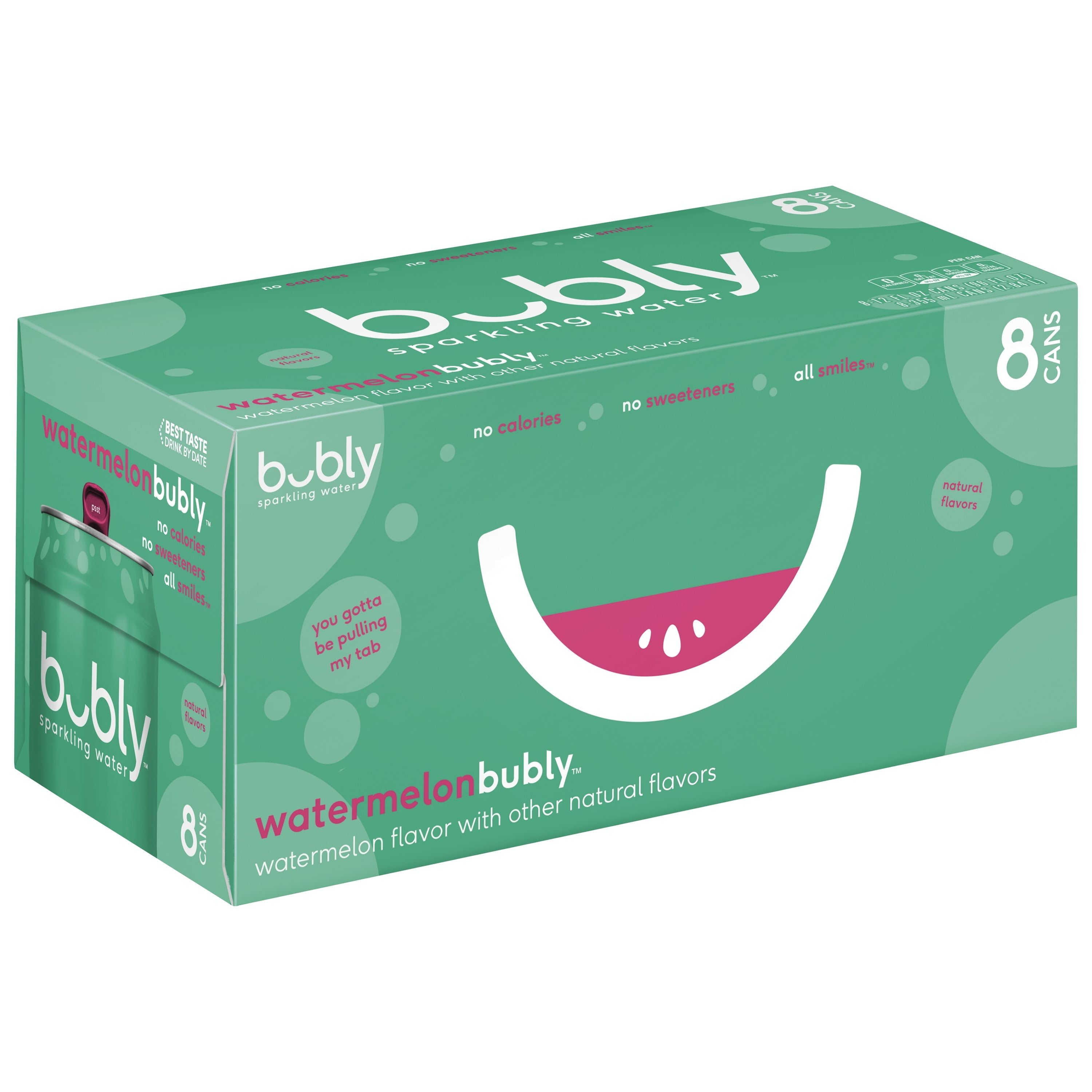 bubly Sparkling Water, Watermelon, 12 oz Cans, 8 Count - Walmart.com - Walmart.com