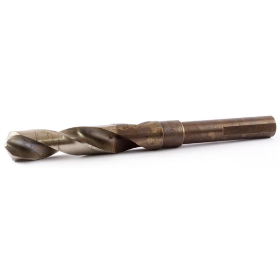Drillco 1000EC Series Cobalt Steel Reduced-Shank Drill Bit, Bronze Finish, Round Shank with Flats, Spiral Flute, 135 Degree Split Point, 1" Size