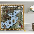 thumbnail image 1 of Compass Decor Collection, Antique Map with Rivers and Land Full of Monsters Pirates Giant Creatures Fantasy Art, Polyester Fabric Bathroom Shower Curtain, 75 Inches Long, Olive Blue By Ambesonne, 1 of 7