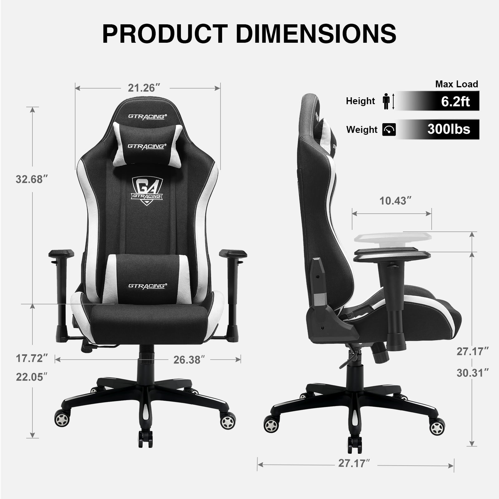 GTRACING Gaming Chair Fabric Height AdjustableReclining Office