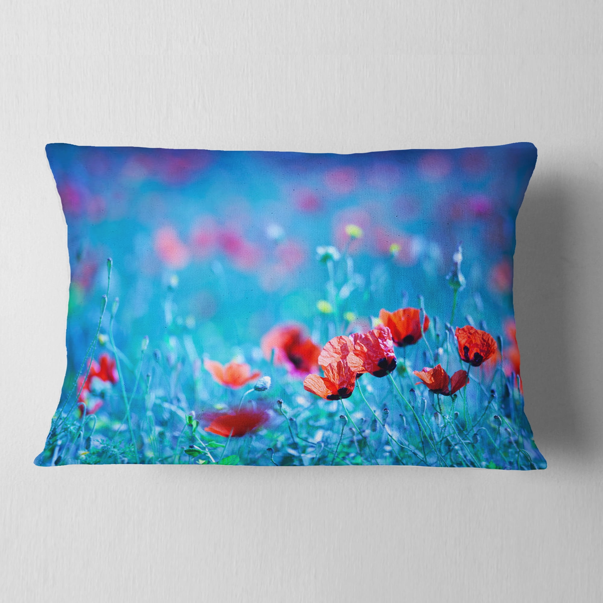 Designart Poppy Flowers Field At Night - Floral Throw Pillow - 12x20