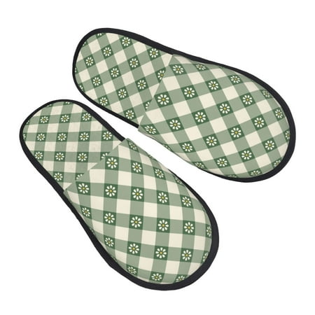 

Kdxio Daisy Plaid Green Pattern Slippers for Women Memory Foam Fuzzy House Slippers Bedroom Non-slip Warm Womens Slippers