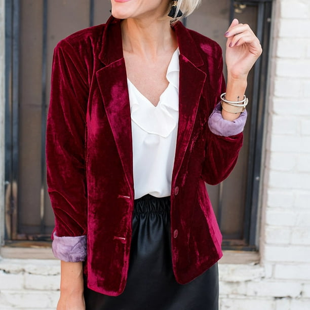 womens blazers for work trendy Women Retro Long Sleeve Velvet Solid Buttons Pokets Jacket Cardigan Loose Coat Top de fiesta para mujer - Walmart.com