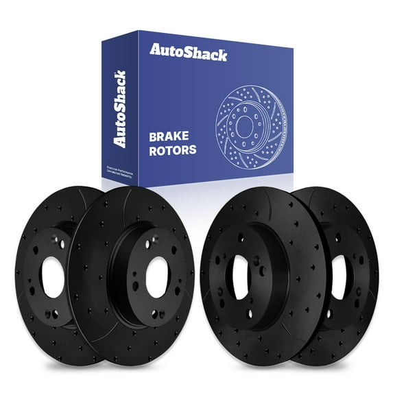 AutoShack Front & Rear Drilled & Slotted Brake Rotors | Replacement for 2012 Honda Civic 2013-2015 Acura ILX 1.5L 1.8L FWD | Black E-Coated | 4-PC Set | NightGuard