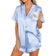 thumbnail image 2 of Ekouaer Womens Satin Pajamas Set Button Down 2 Piece Silk Pjs Shorts Set Ruffle Lingerie Notch Collar Sleepwear S-XXL, 2 of 5