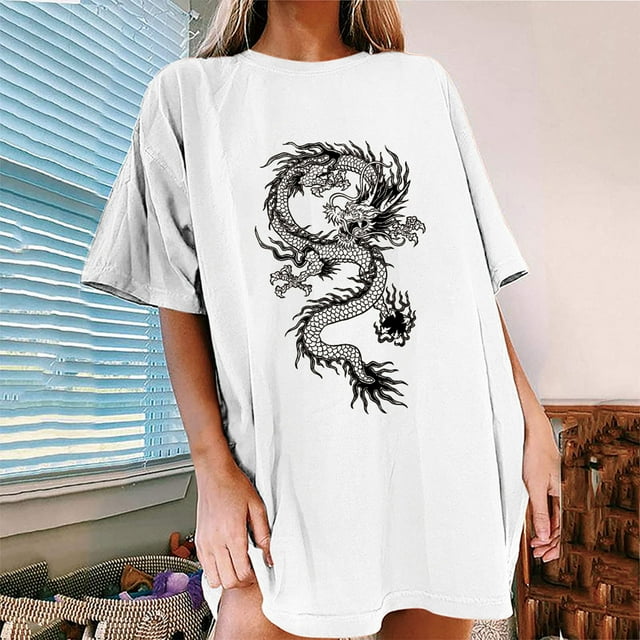 CEHVOM Femmes Mode Imprimé Col Rond Ample Manches Courtes T-shirt Haut Blouse Chandail