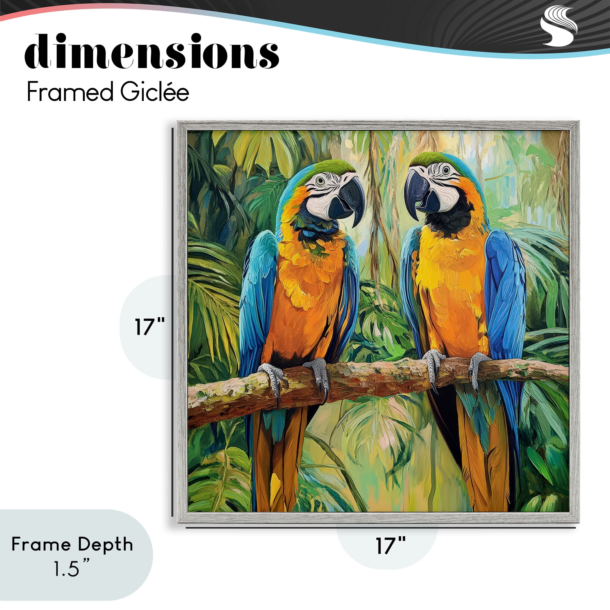 Stupell Industries Two Macaws Among Foliage Gray Framed Giclee Art, design by Petal Prints Design