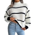 thumbnail image 2 of Top Mujer,Prendas De Punto A Rayas Linterna Informal Prendas De Punto De Medio Cuello Alto Jersey De Punto A Rayas Tecnología De Vanguardia, 2 of 7